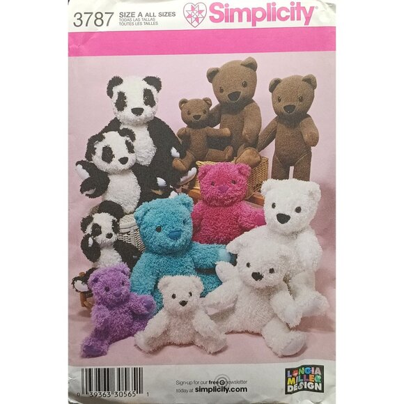 UNCUT Simplicity 3787 Longia Miller Design Teddy Bears Pattern - Picture 1 of 2